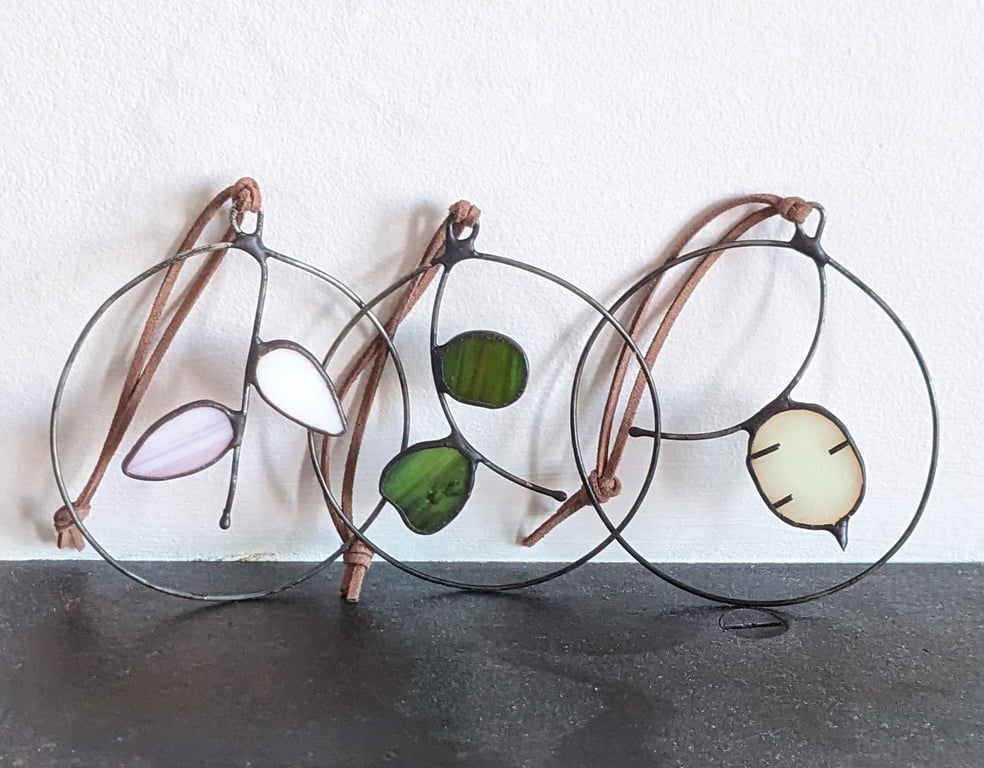 Three Tiny Stained Glass Hanging Wreaths (Your Choice), Box Set, Letterbox Gift