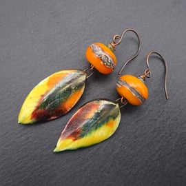autumn leaves lampwork glass earrings
