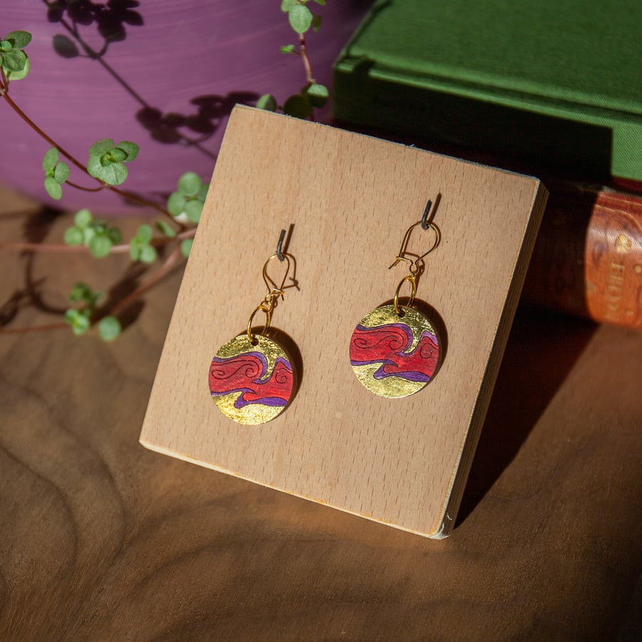 Celestial Gold Planet Earrings - Laser cut and hand painted