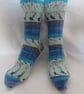 Hand-cranked Knitted Ribbed Wool Socks Size 8 to 9 - Image 1