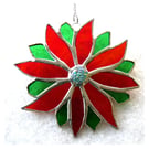 Red Flower Stained Glass Suncatcher Green Bright Colourful Floral