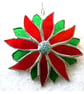 Red Flower Stained Glass Suncatcher Green Bright Colourful Floral - Image 1