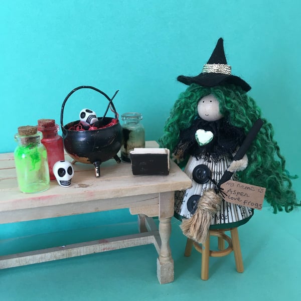 Green Witch Doll Decoration, Witch Core Ornament - Halloween Decoration 
