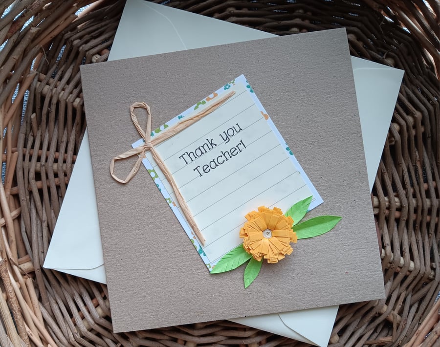 Perfectly Imperfect Thank You Teacher with Quilled Flower 5" x 5" 