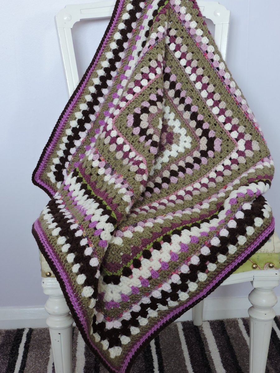 Crochet Lap Blanket Granny Square Style Heritage Colours