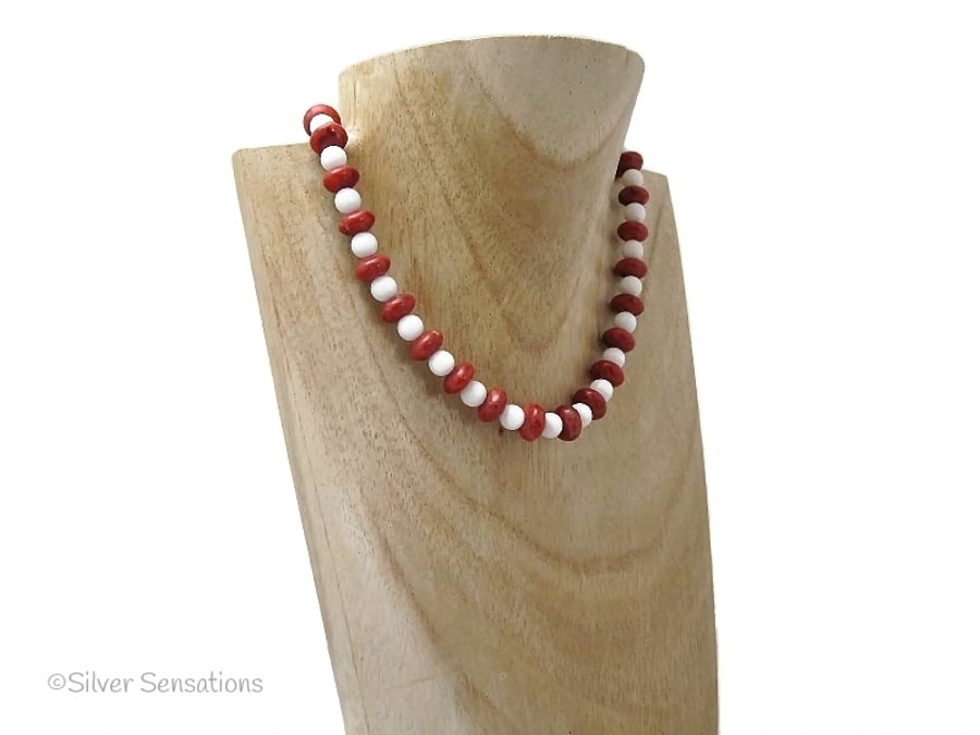 Red Coral & White Agate Beaded Ladies Necklace - Limited Edition