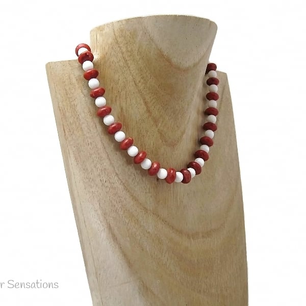 Red Coral & White Agate Beaded Ladies Necklace - Limited Edition