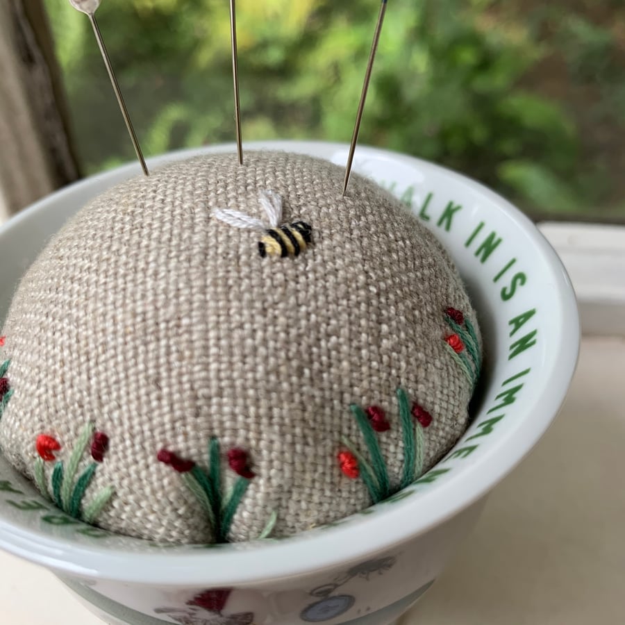 Hendricks teacup embroidered pincushion