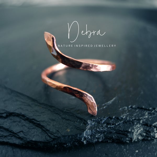 Hammered Finish Copper Wrap Around Twisted Ring. Available in Sterling Silver