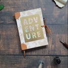 Handmade A6 travel journal, Coptic stitching and leather details 