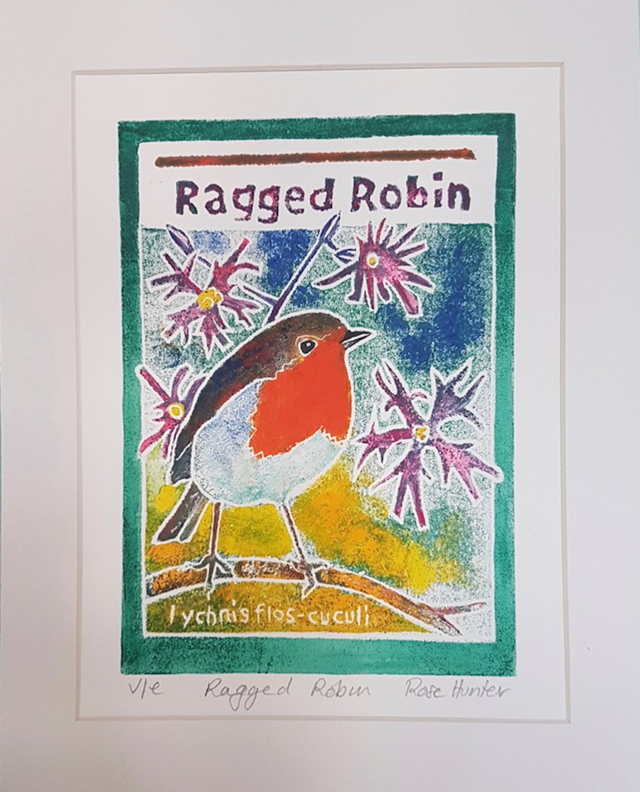 Ragged Robin - original hand painted monoprint 001