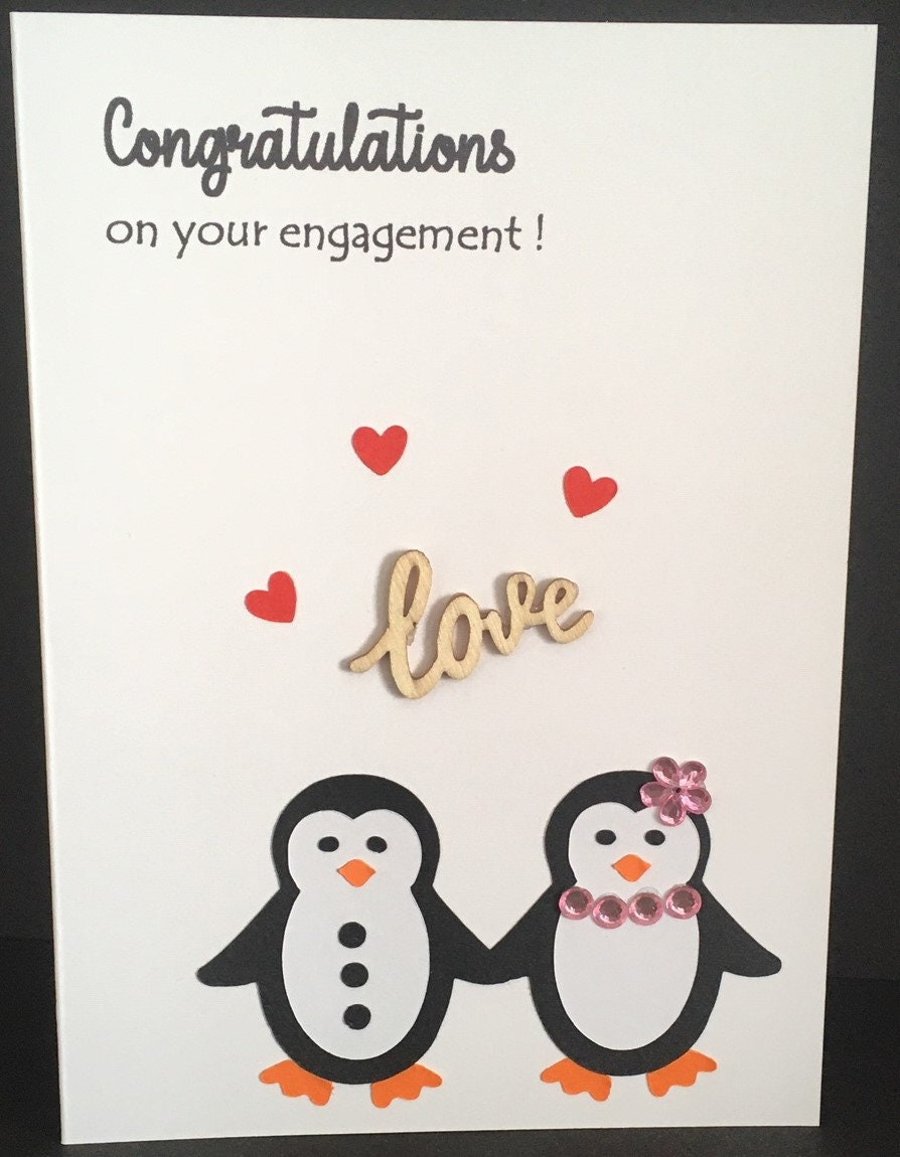 Penguin Couple Engagement Wedding Anniversary Card Personalisation Available