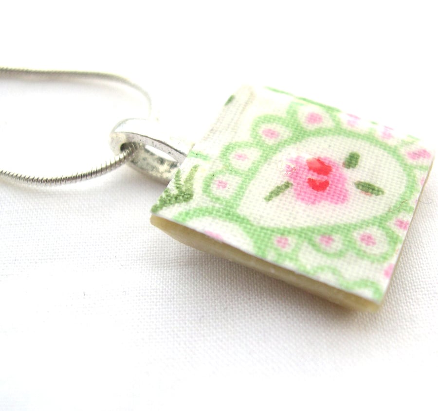  Silver Plated Ceramic Tile Necklace Cath Kidston Print Resin Pendant