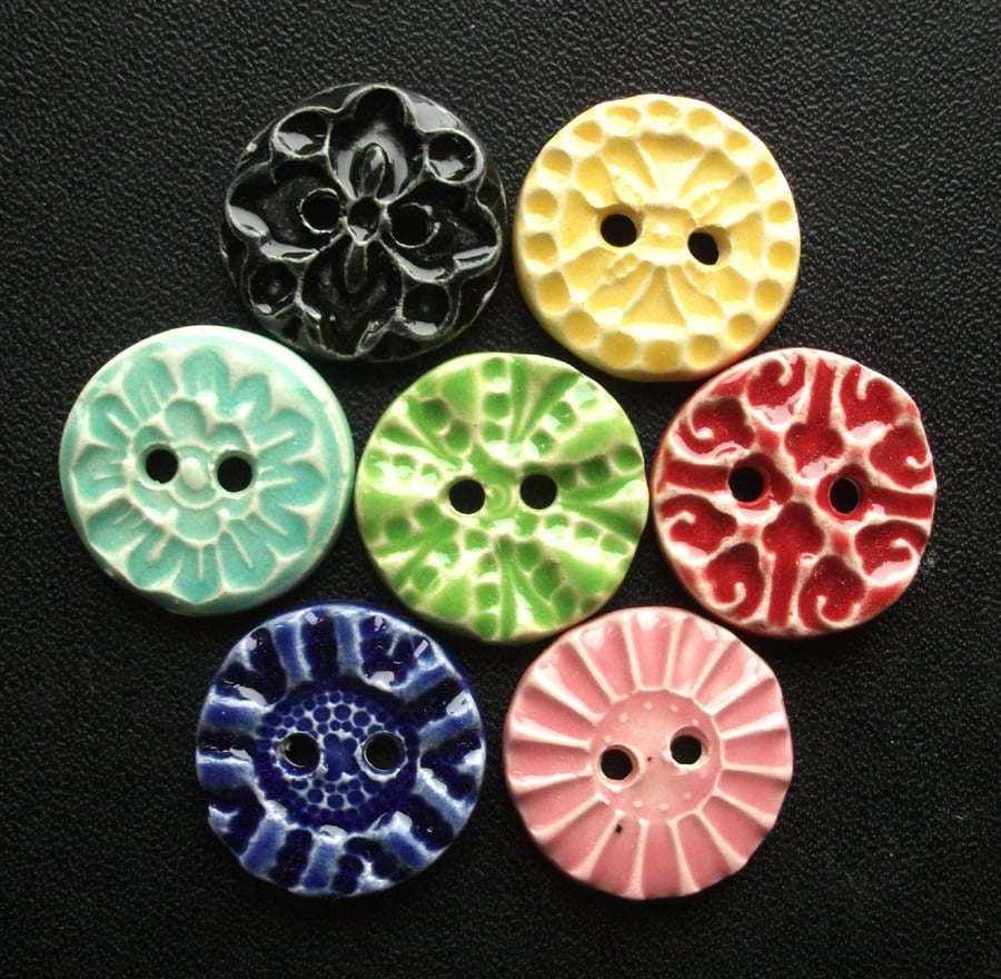Set of six little handmade ceramic buttons