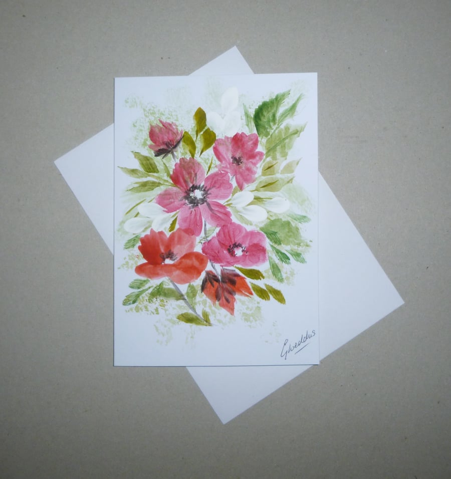 original art hand painted floral blank card ( ref FA 310 D2 )