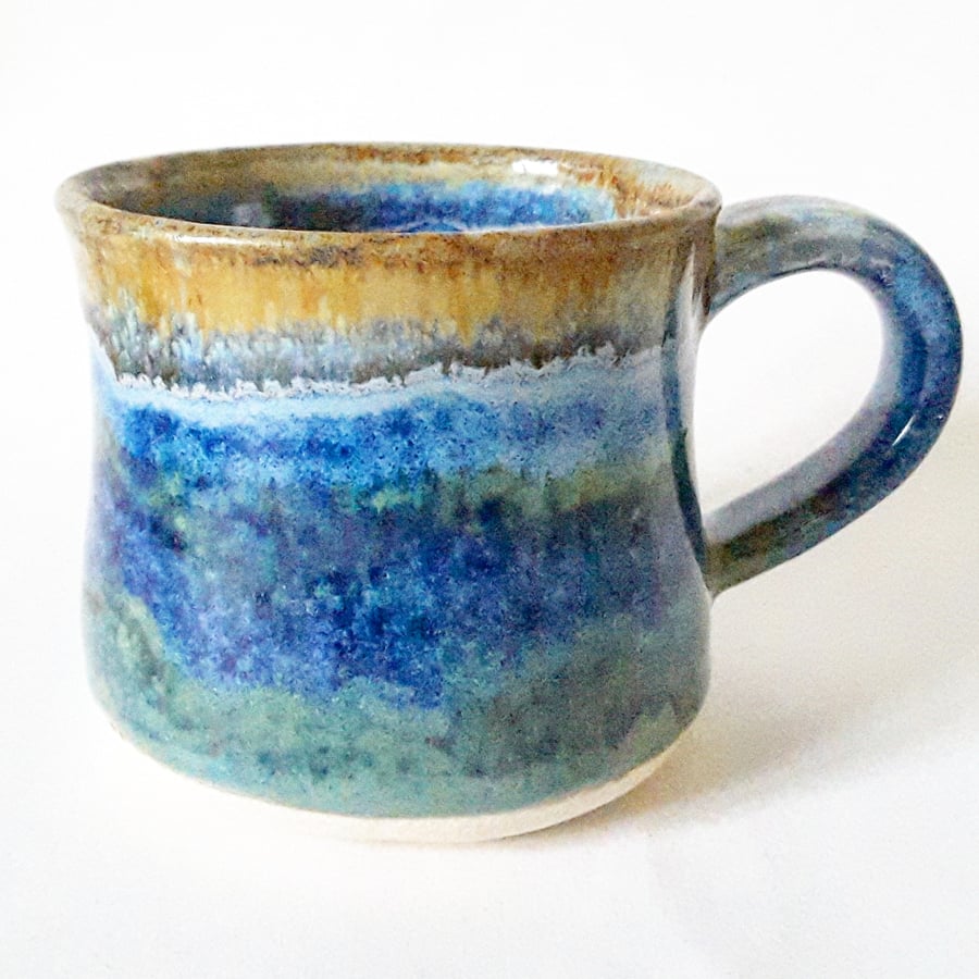 Mug with Blue Brown and Green Glazes 