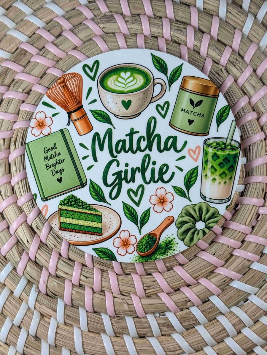 Image of Matcha Girlie Coaster – Matcha Lover Gift – Green Tea Coaster- Handmade