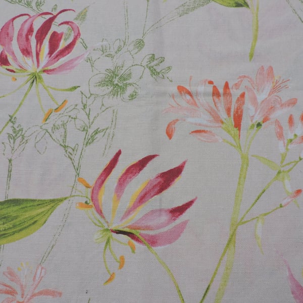 Linen Fabric Remnant Floral