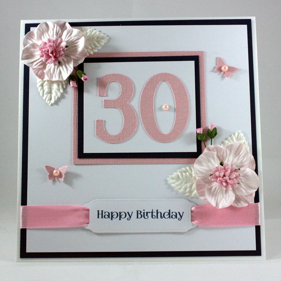 Handmade boxed 30th Birthday card