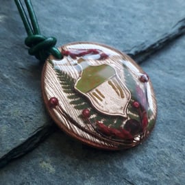 Acorn Fern copper resin pendant, 