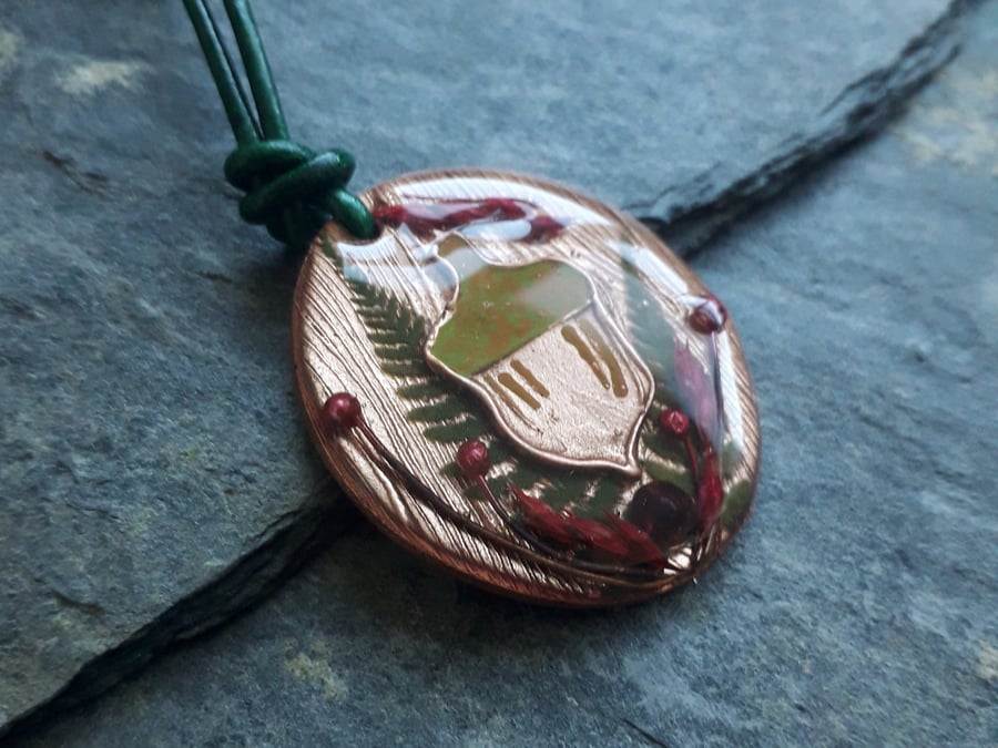 Acorn Fern copper resin pendant, 
