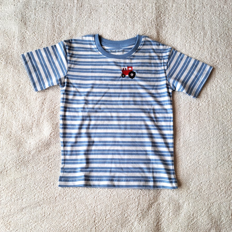 Tractor, T-shirt, age 4-5 years, hand embroidered