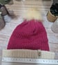 Knitted childs pompom hat in light Burgundy  - Image 2