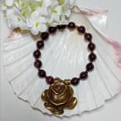 Garnet with Rose Charm Bracelet