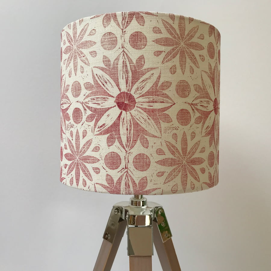 Hand Printed Linen Lampshade in Rose Pink
