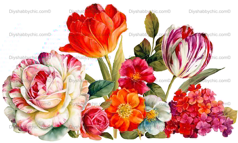 Waterslide Wood Furniture Decal Vintage Image Transfer Shabby Chic Tulip Flowers