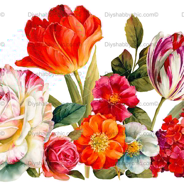 Waterslide Wood Furniture Decal Vintage Image Transfer Shabby Chic Tulip Flowers