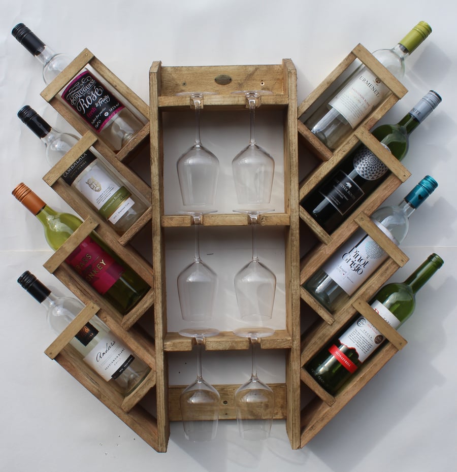 Wine rack, 8 bottles & 6 glass's Chevron  design