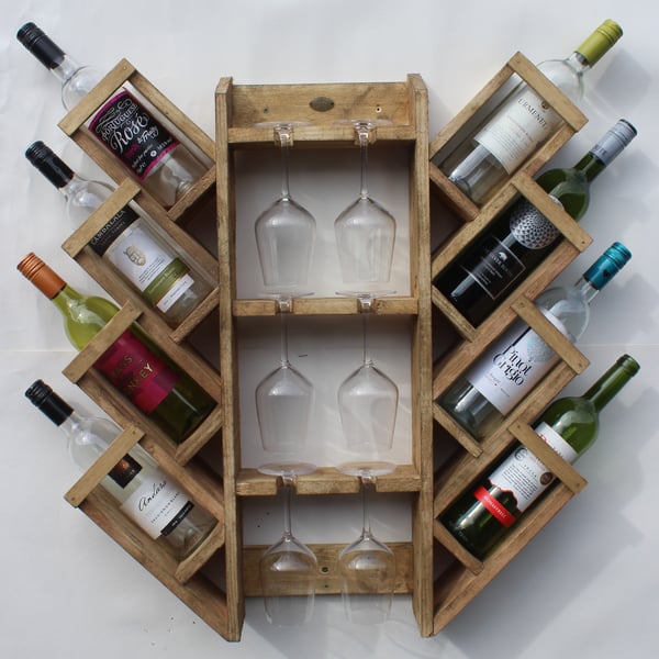 Wine rack, 8 bottles & 6 glass's Chevron  design