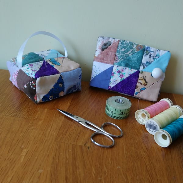 Needle case and pin cushion in matching patchwork