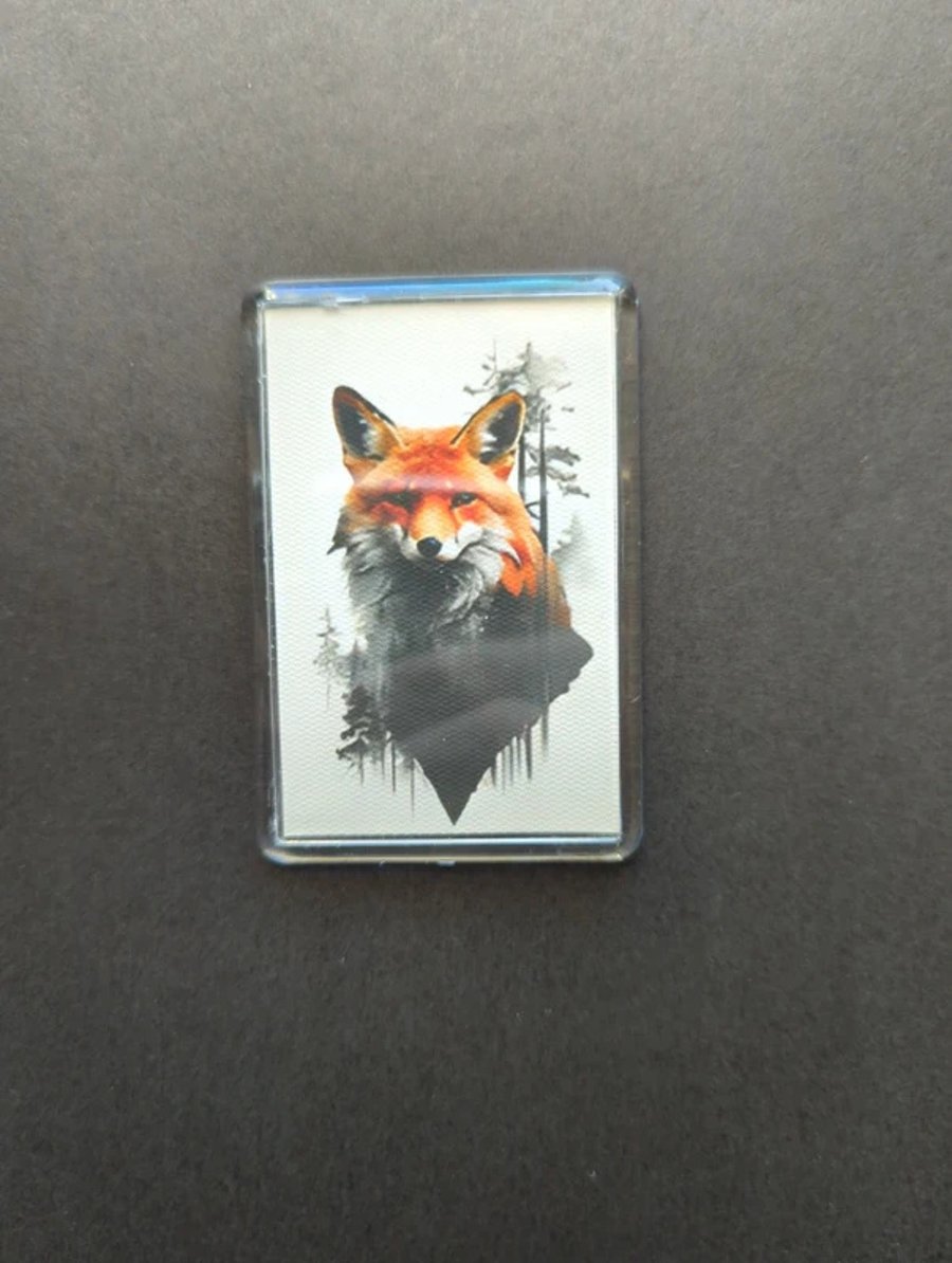 Ethereal Fox Forest Fridge Magnet – Wildlife Double Exposure Art – Nature