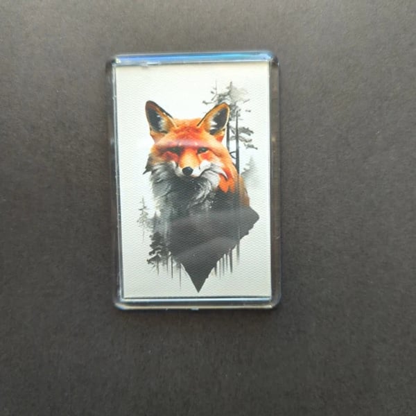 Ethereal Fox Forest Fridge Magnet – Wildlife Double Exposure Art – Nature
