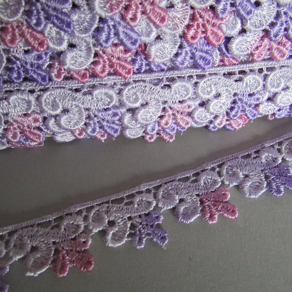 Pink & Purple Ombre Venise Guipure Lace sold by the metre