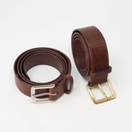 1.5" wide brown leather belt; Italian leather; solid brass buckle