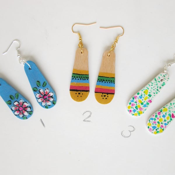 Handpainted wooden earrings