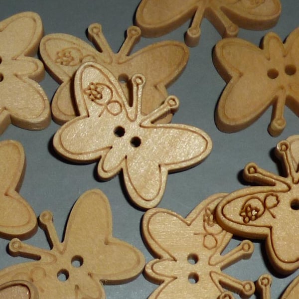 Wooden butterfly buttons  set of 5