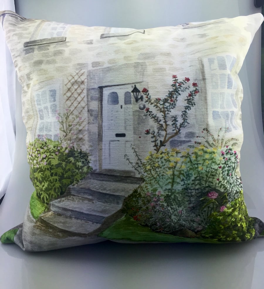 English Cottage Garden Handmade Watercolour Cushion