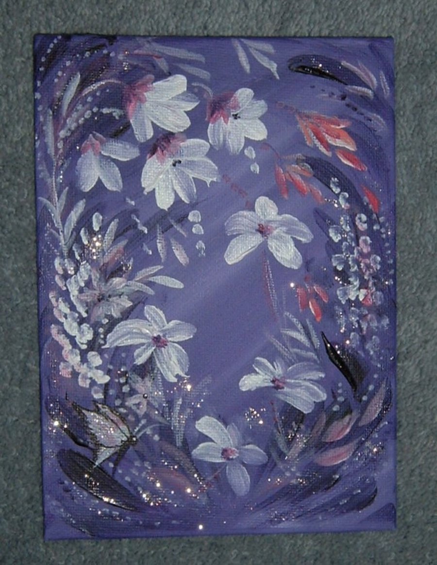 small format art acrylic fantasy floral butterfly glitter painting ( ref F 942 )