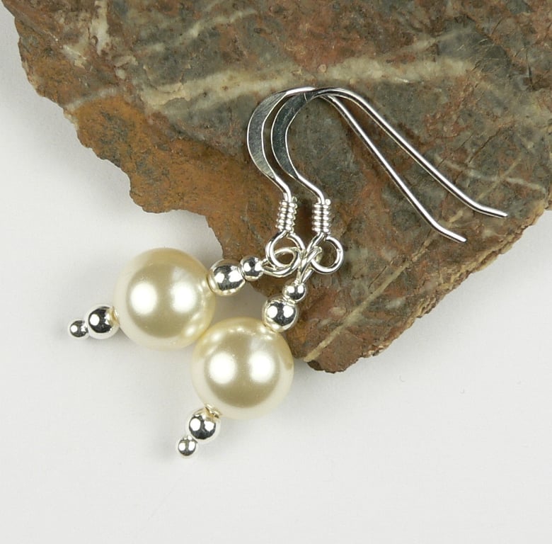 Austrian crystal pearl drop earrings, sterling silver, 8mm, gift box