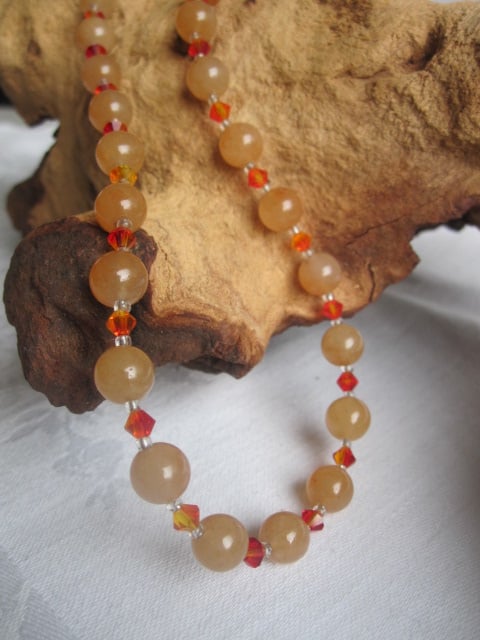 Red Aventurine & Austrian Crystal Necklace