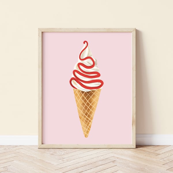 Ice Cream with Raspberry Sauce Art Print