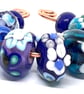 Handmade Lampwork Glass Beads – Cobalt Blue, Violet & Ocean Floral Set of 9