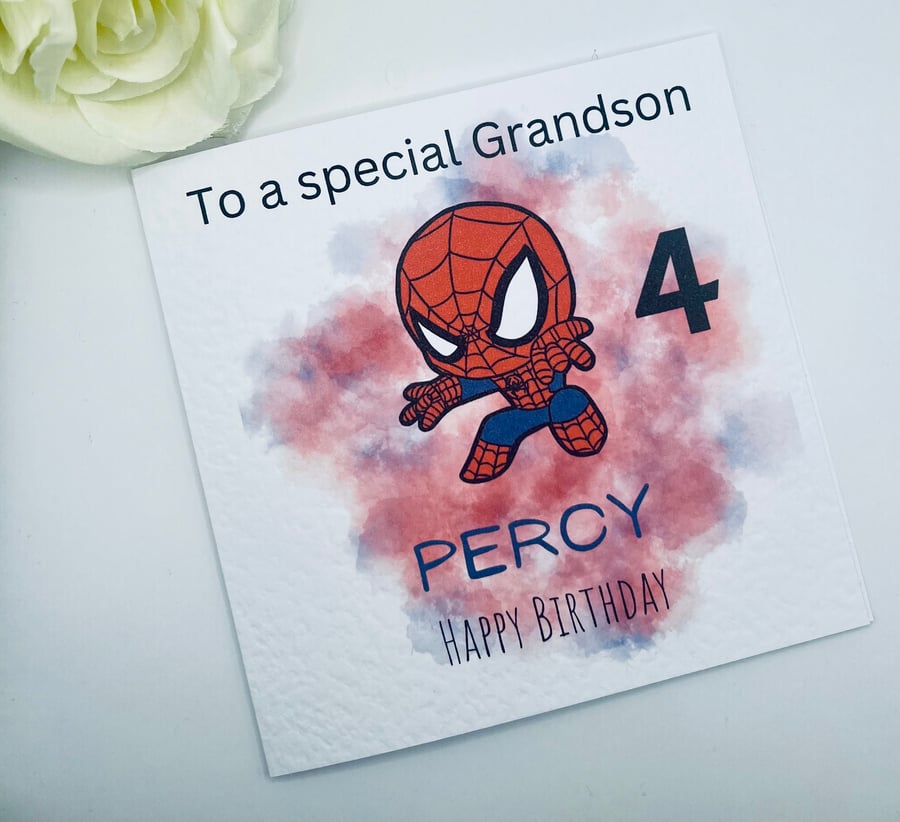 Personalised Super hero Grandson greeting card