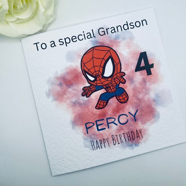 Personalised Super hero Grandson greeting card