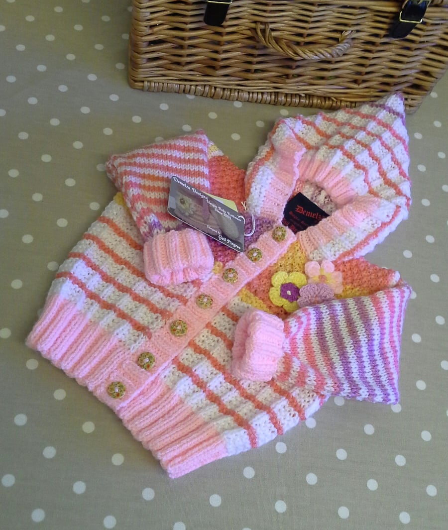 Baby Girl's Hooded Knitted Cardigan-Jacket  9-18 months size
