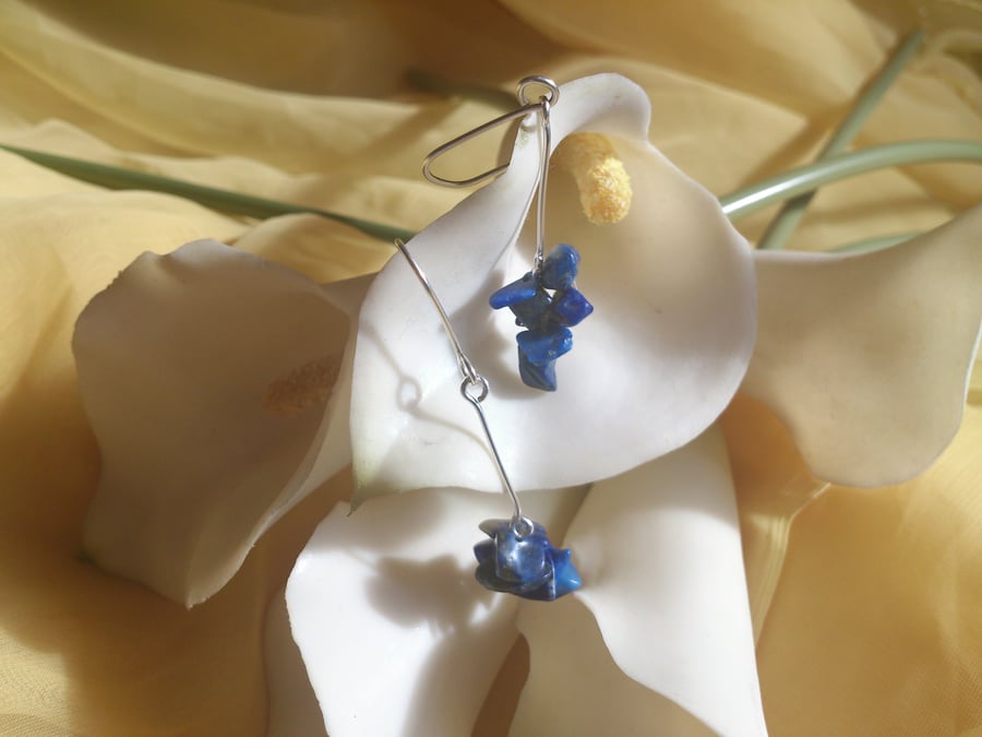 Lapis lazuli long cluster earrings